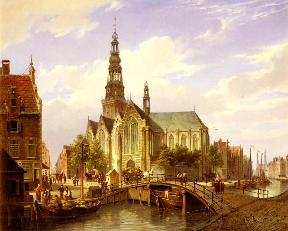 A capriccio view of Amsterdam by Cornelis Dommelshuizen