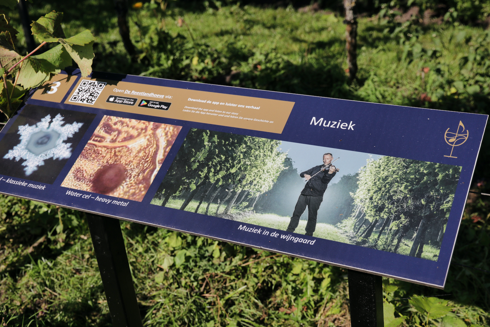 Signs in the vineyards explain the philosophy of Wijngoed De Reestlandhoeve