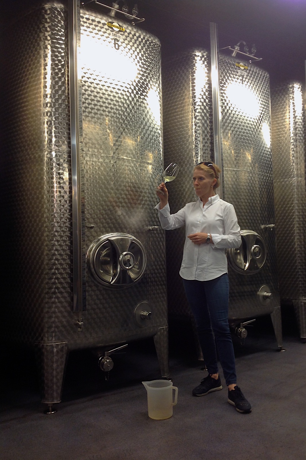 Belgian winemaker Joyce Kékkö-van Rennes in the winecellar of Wijnkasteel Genoels-Elderen