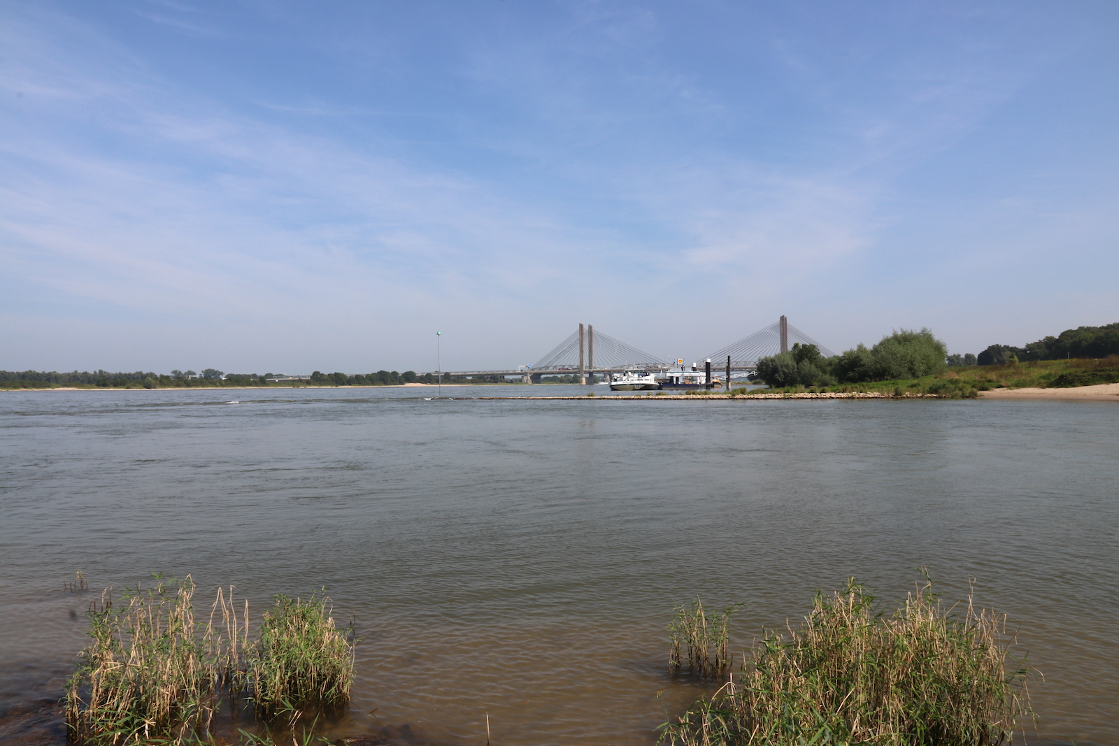 De rivier De Waal met de Martinus Nijhoffbrug in de achtergrond