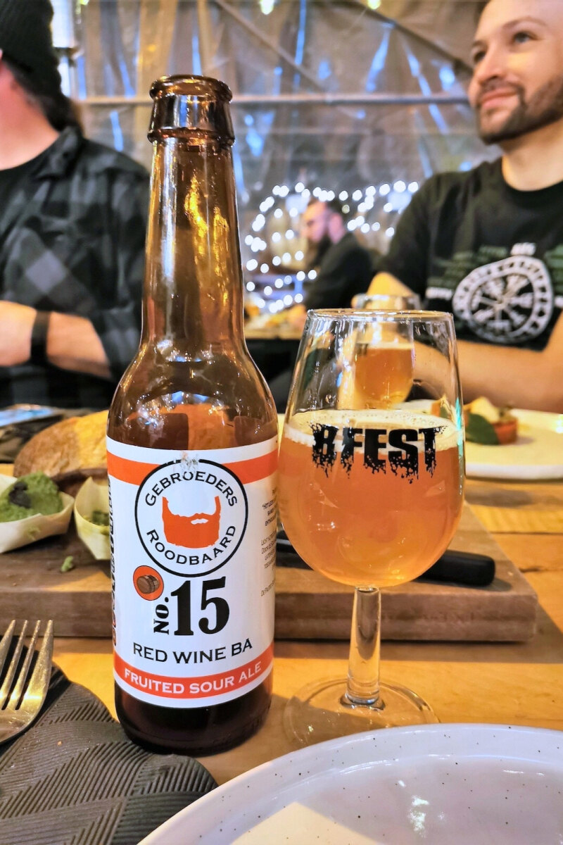 Red WIne BA Fruited Sour Ale by Brouwerij Gebroeders Roodbaard at beer and food pairing event at BRACK Breda