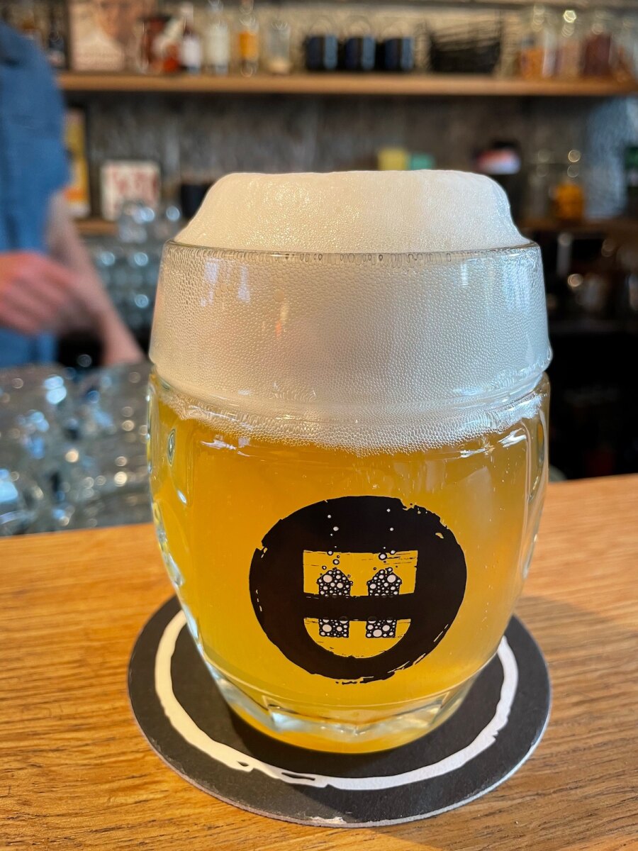 A Helles beer from tap at Bierfabrik in Innsbruck