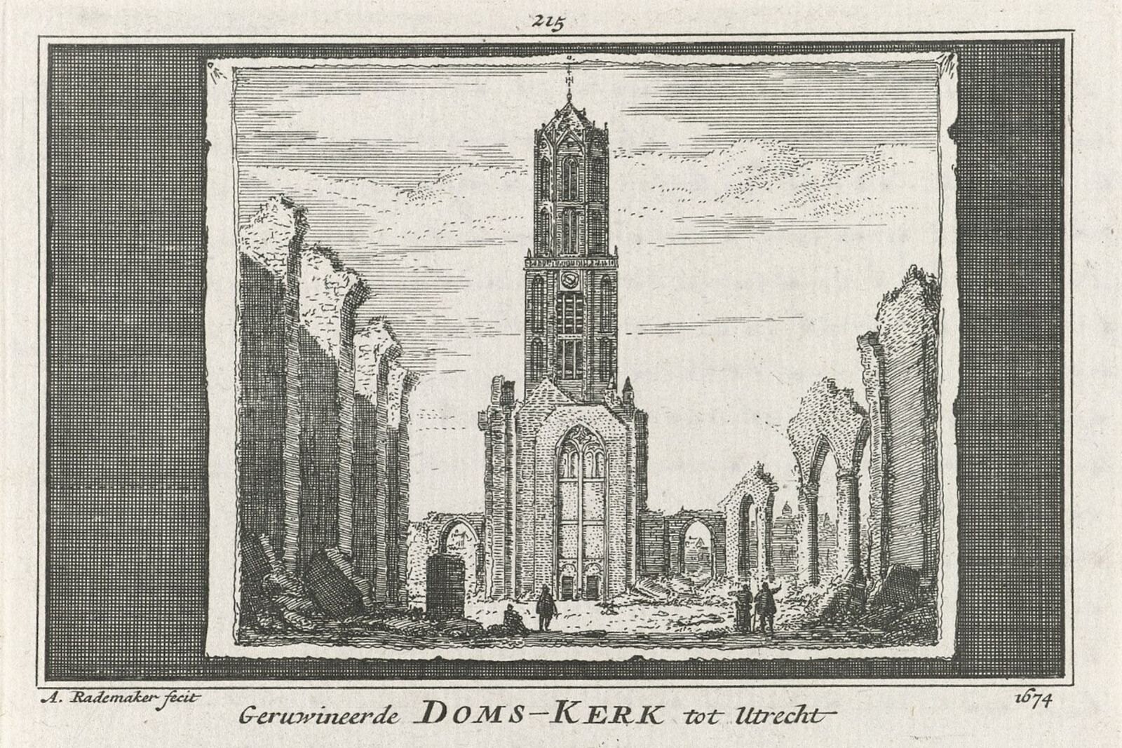 Ruined Dom-Church after the storm in Utrecht, 1674