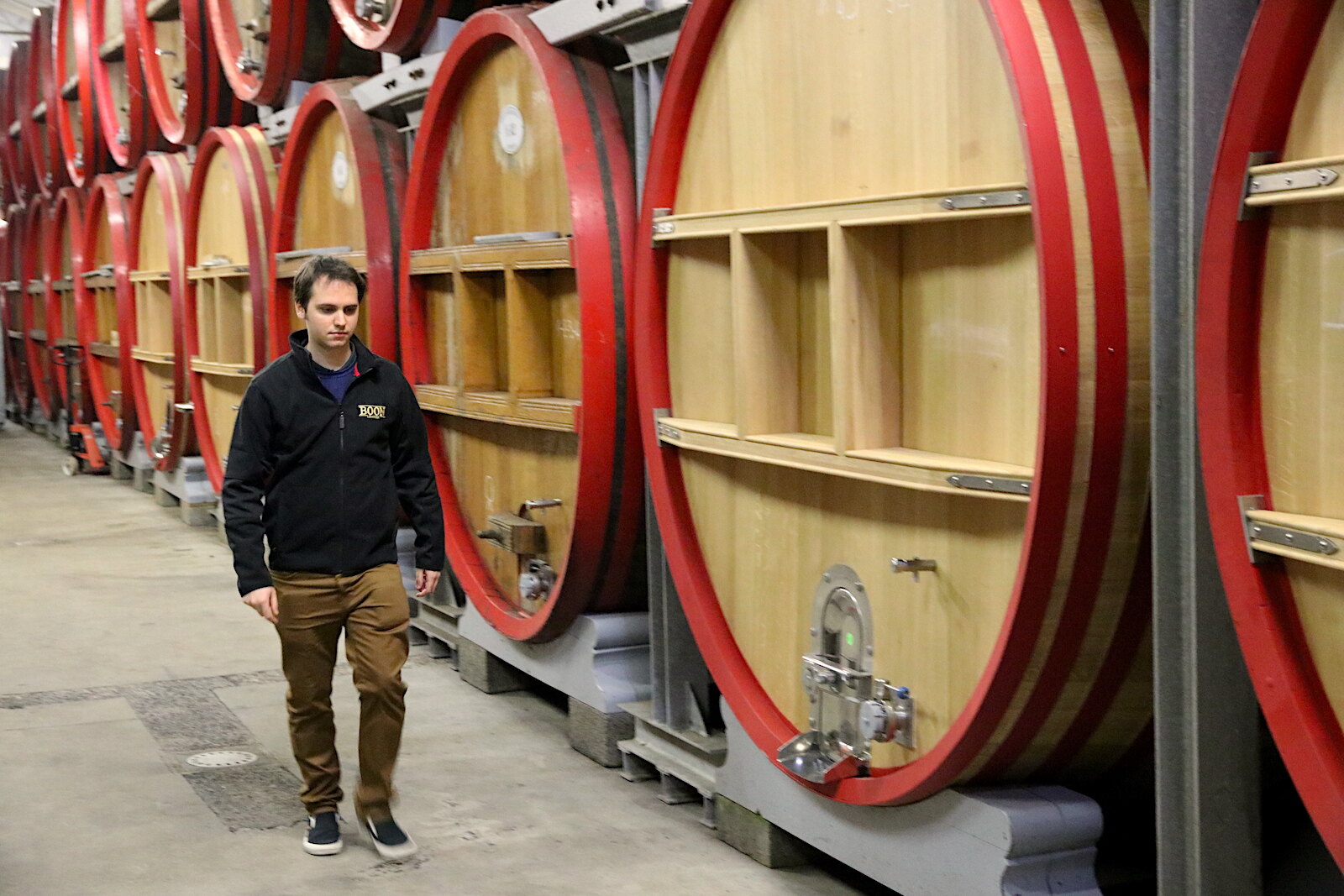 Karel Boon in one of the halls with giant foeders at Brouwerij Boon