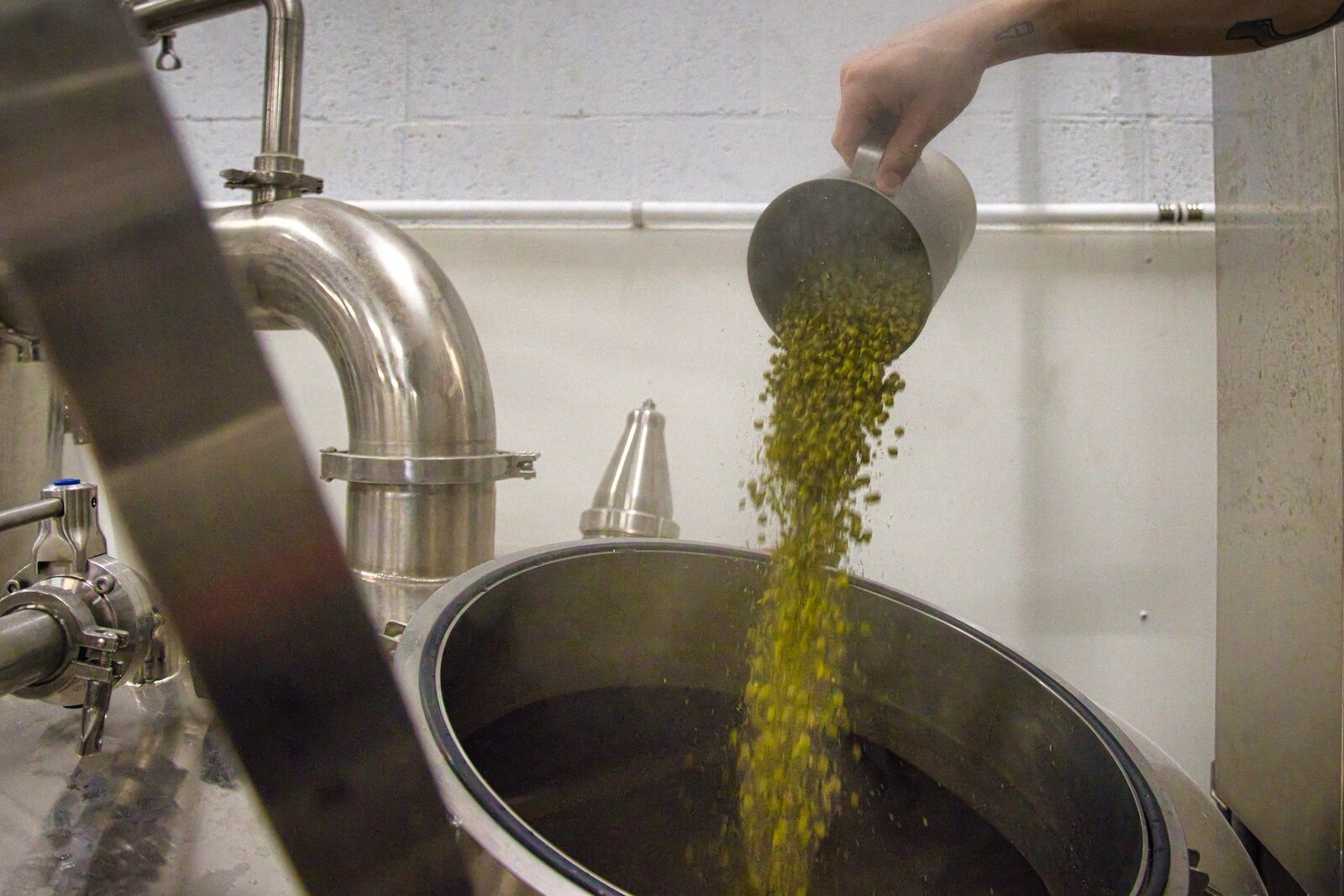 Walhalla Craft Brewery, adding hop pellets