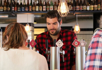 Beer tasting at taproom of Brouwerij \'t IJ in Amsterdam