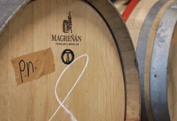 Wine barrels in the cellar of Dutch winery De Colonjes in Groesbeek 