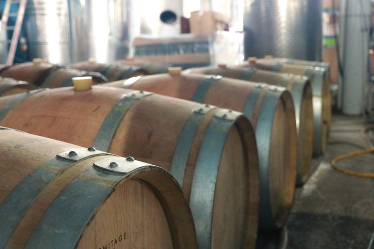 Wine cellar at Domaine Dereskos